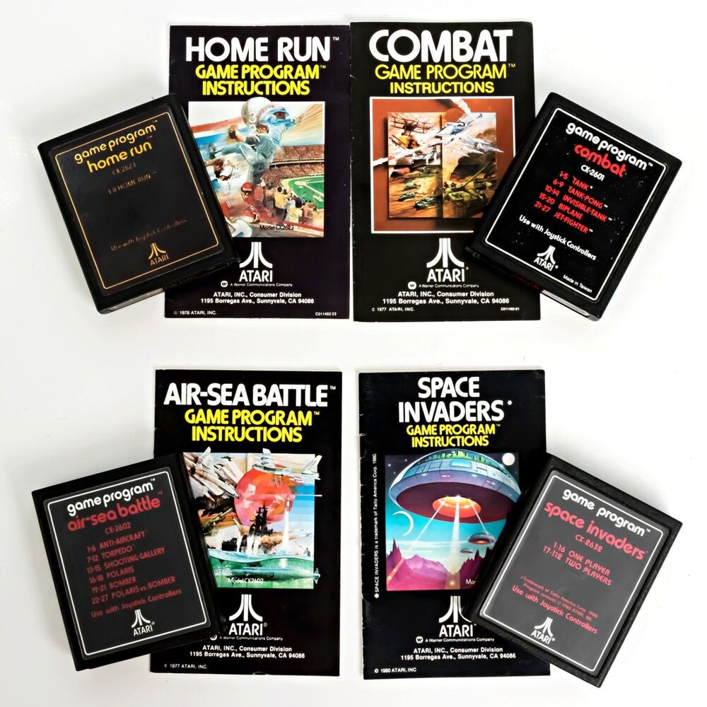 Atari 2600 Cartridge Lot - Set of 4 w/Manuals